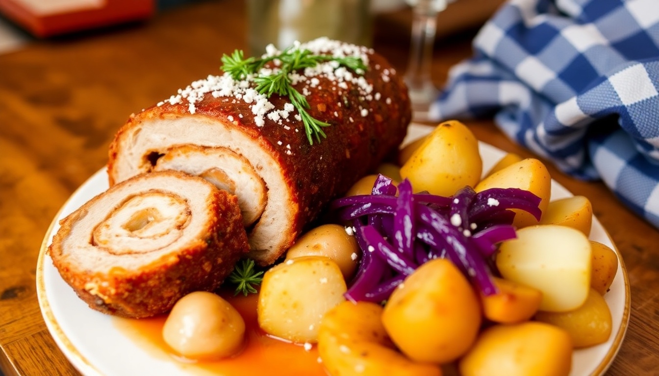 Air-Fried German Feast: Roulade, Red Cabbage, and Potatoes