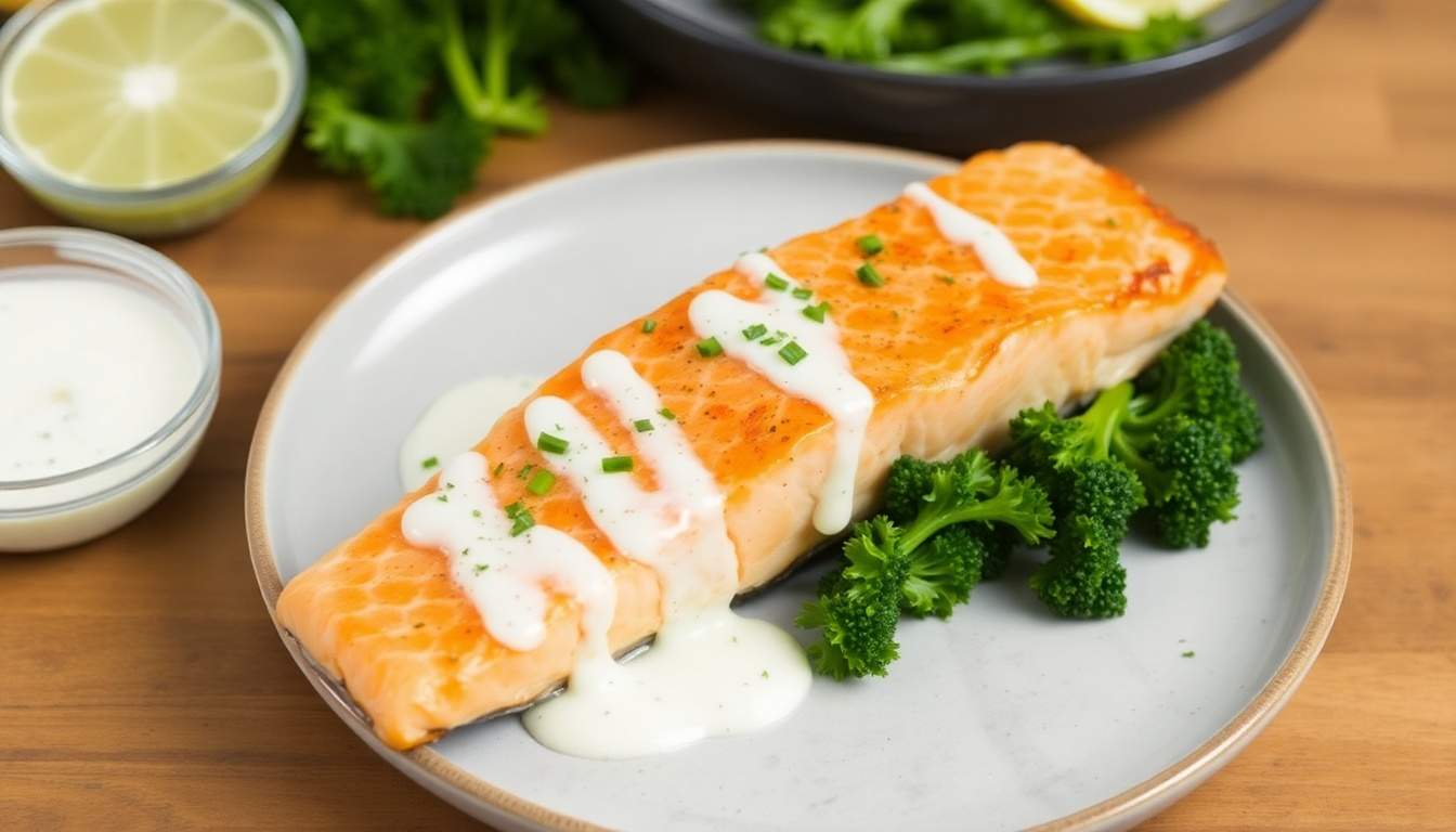 Air Fryer Salmon with Tangy Yogurt Glaze