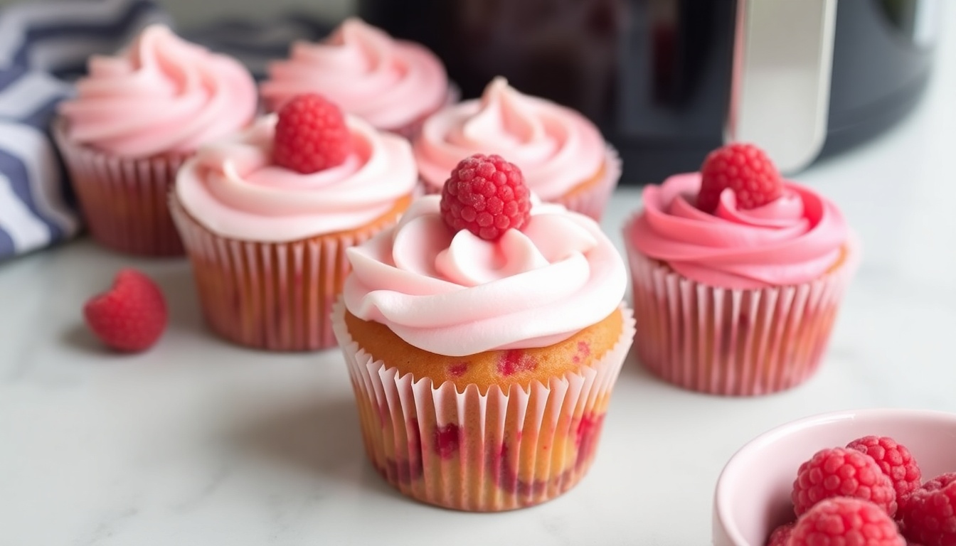 Air Fryer Raspberry Cupcakes