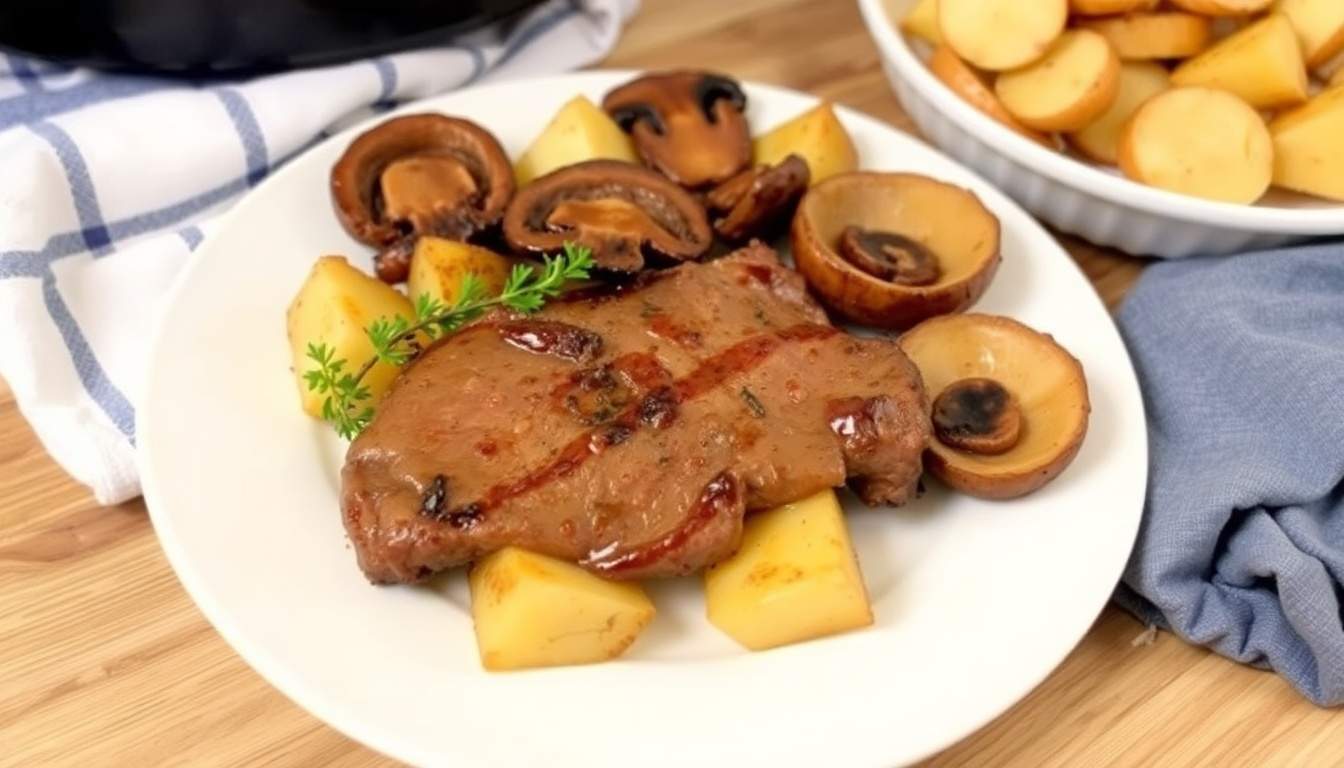 Air Fryer Steak, Potatoes, and Mushrooms