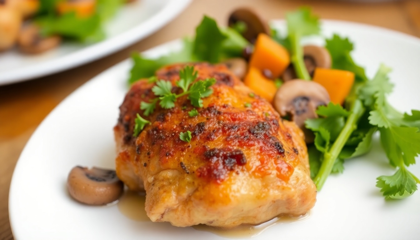Air-Fried Chicken Thighs with Sweet Potato and Mushrooms